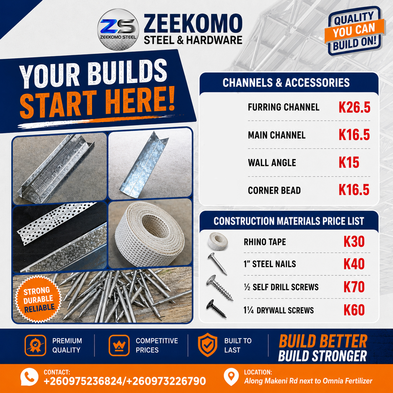 Zeekomo Steel Facebook ad: BUILD BETTER, BUILD STRONGER!