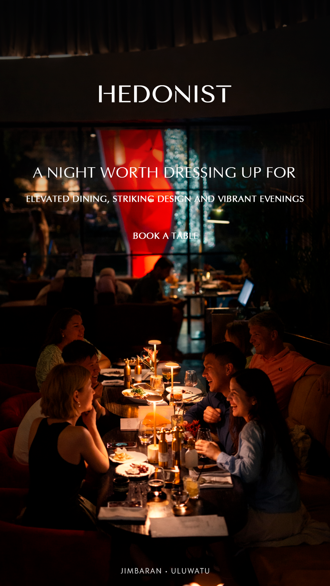 Hedonist Bali Facebook ad: Beautiful dishes, signature cocktails, vibrant atmosphere…