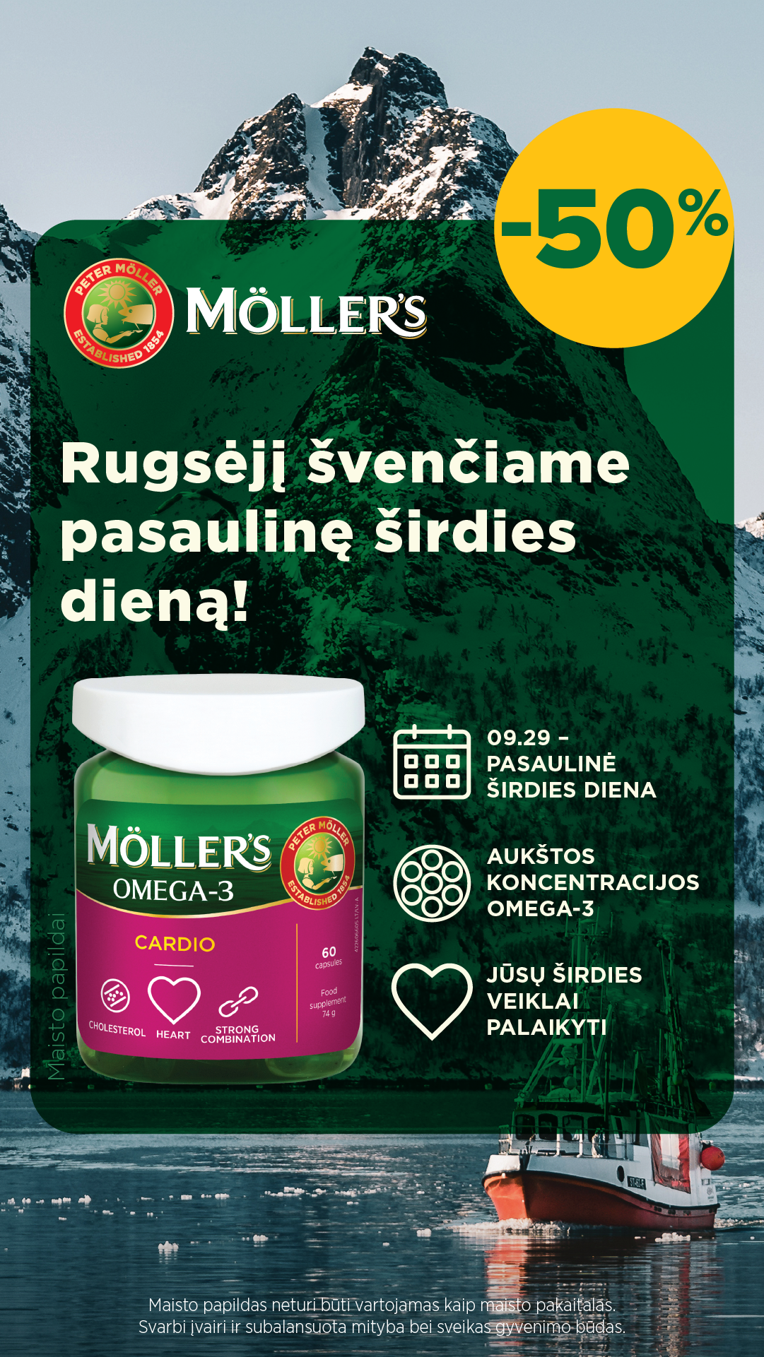 Möller’s žuvų taukai Facebook ad: Rūpinkitės savo širdimi visus metus