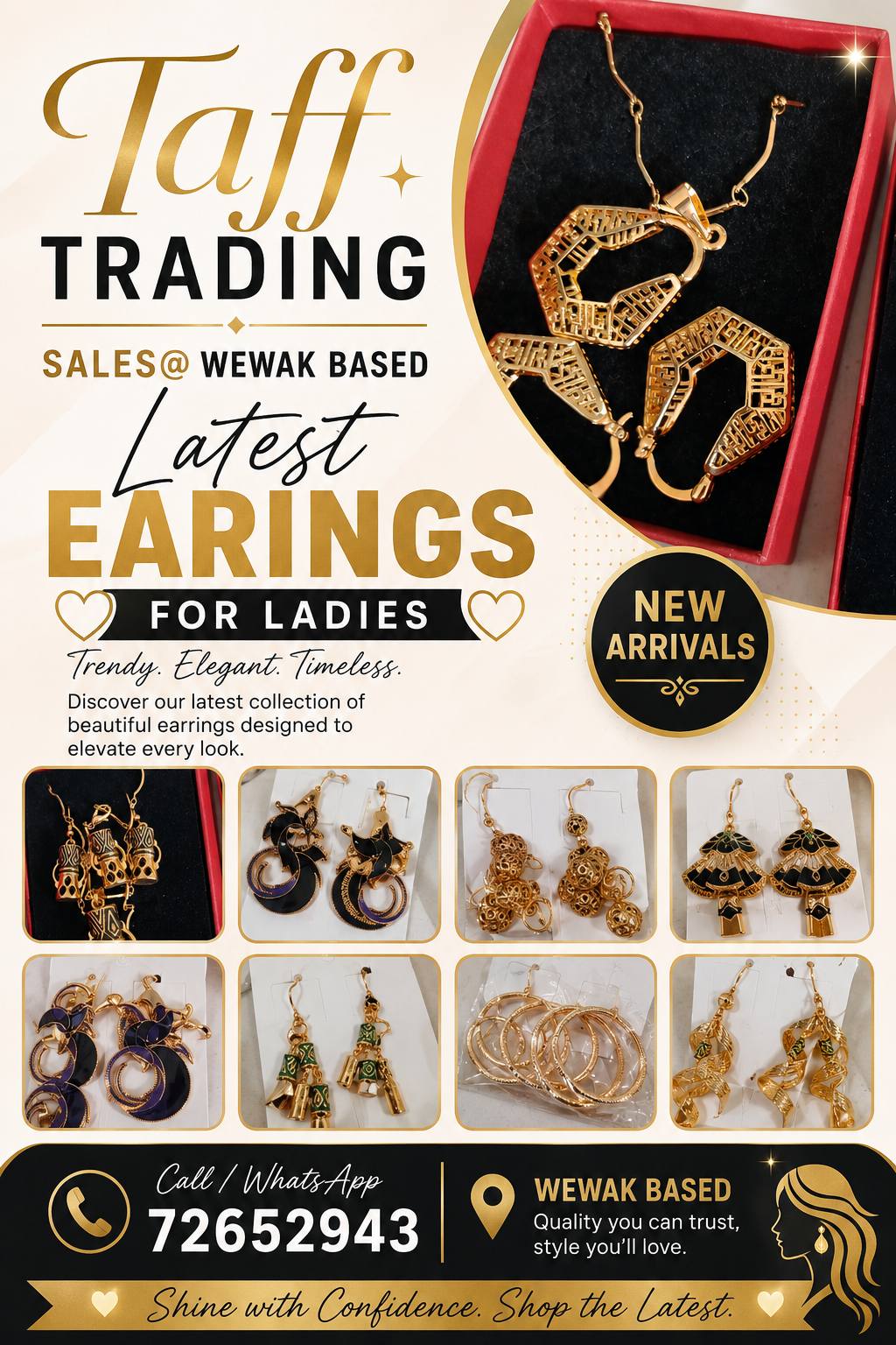 TAFF Trading Facebook ad: LATEST EARRINGS NOW AVAILABLE!