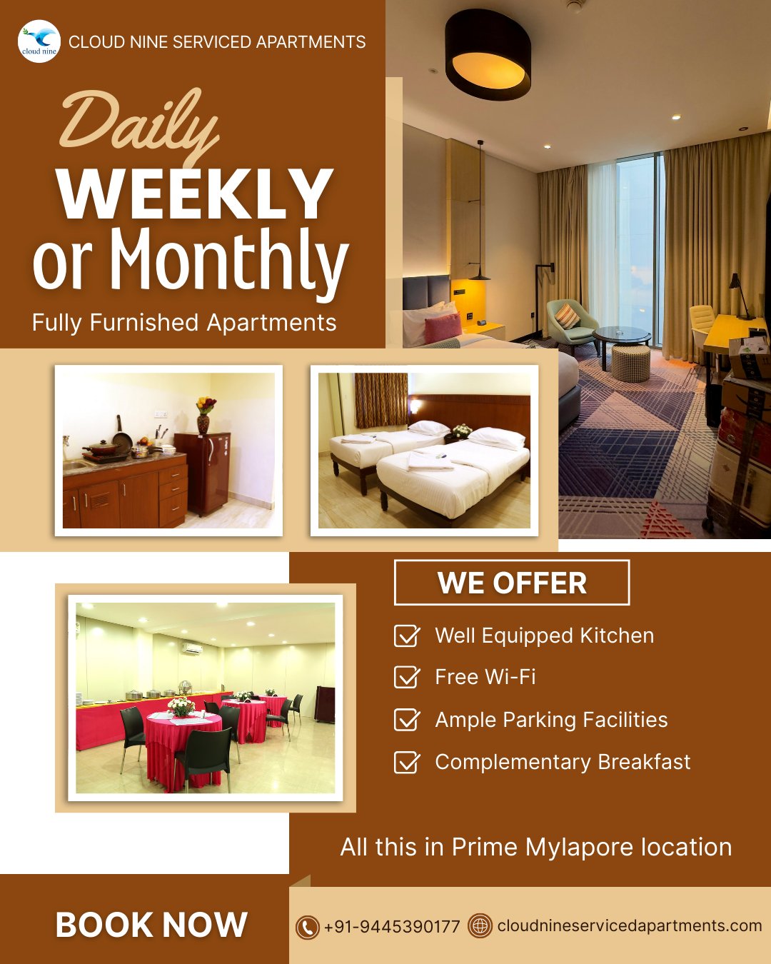 CLOUD NINE Serviced Apartments Facebook ad: Luxurious Stays at Affordable Costs - in the…