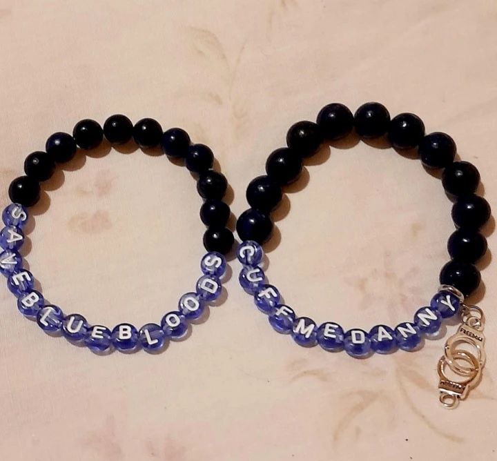 tracysbracelts Facebook ad: Two Lapis Lazuli blue beaded letter Cuff Me…