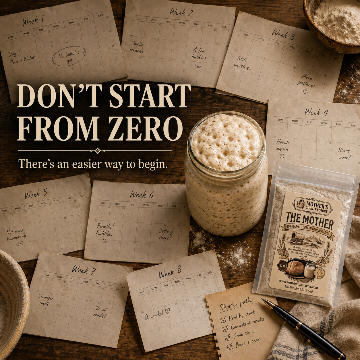 Mother's Country Store Facebook ad: Skip Weeks of Starter Guesswork
