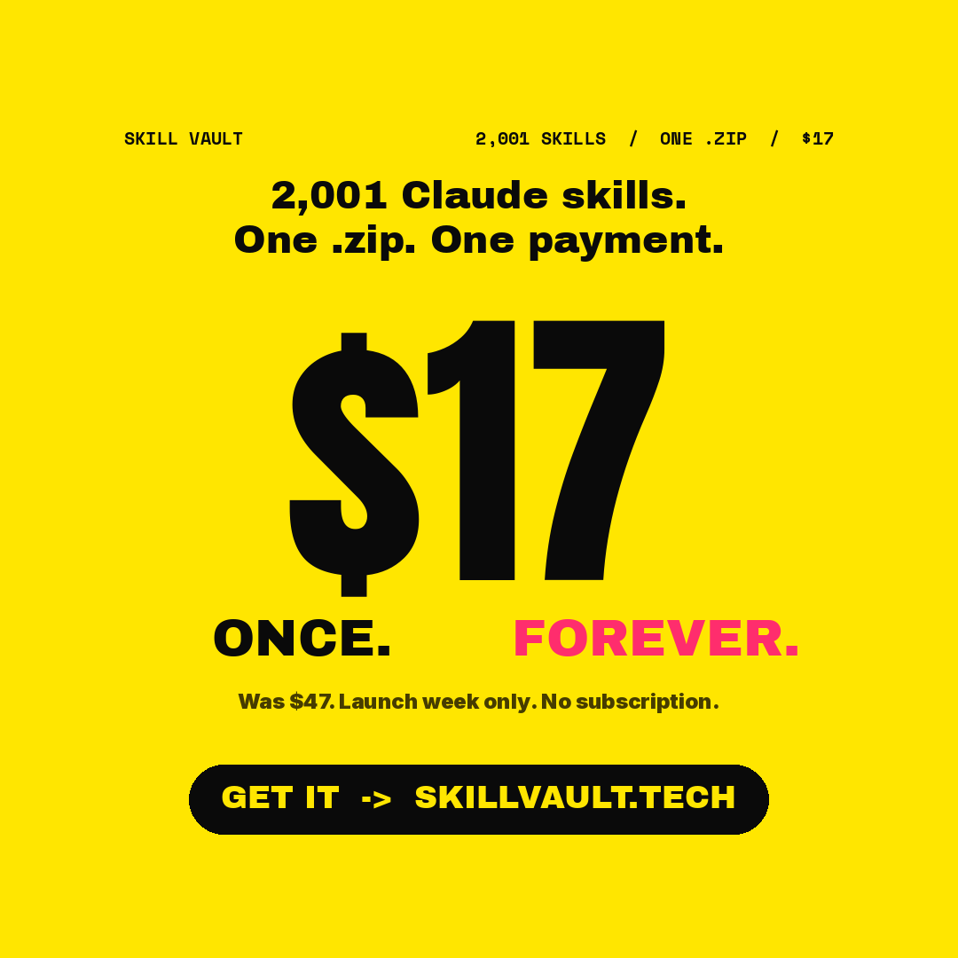 Skill Vault Facebook ad: 2,001 Claude Skills, One File