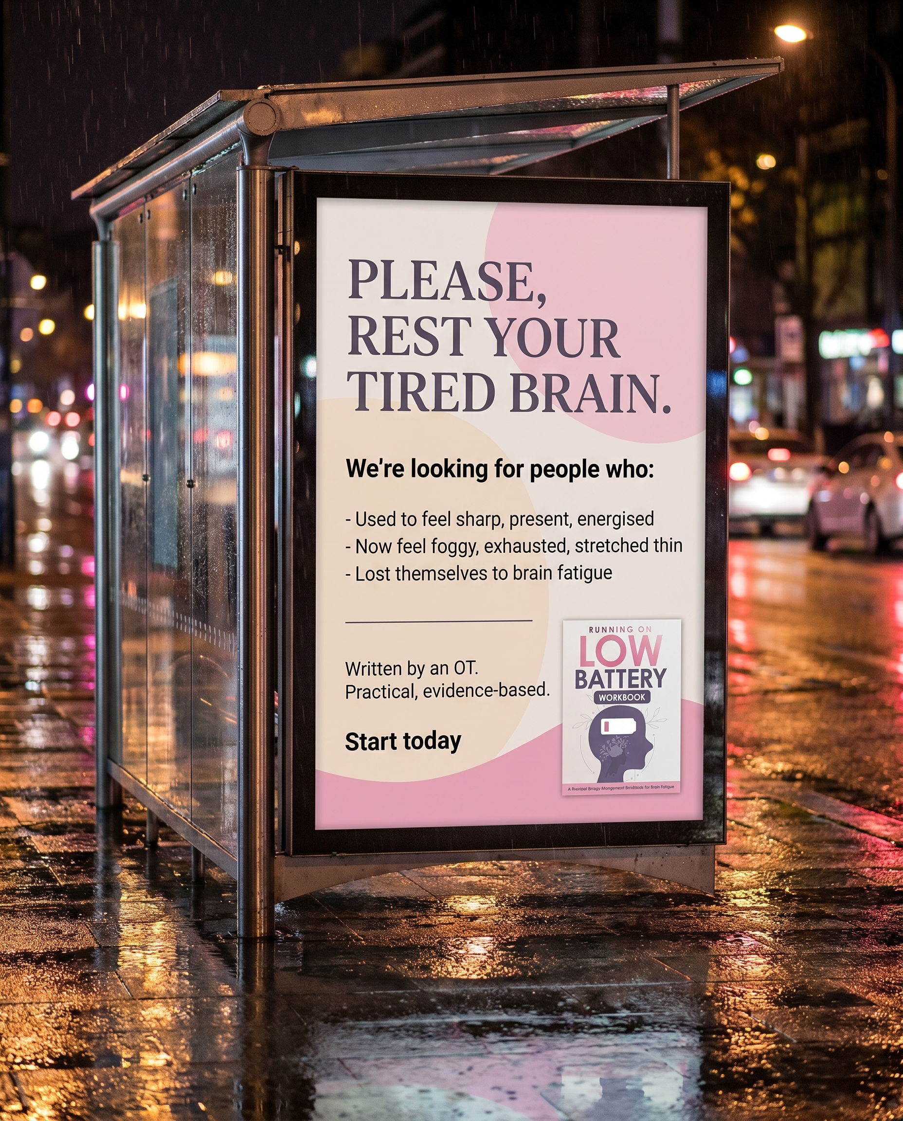 Running on Low Battery Facebook ad: Please, rest your tired brain