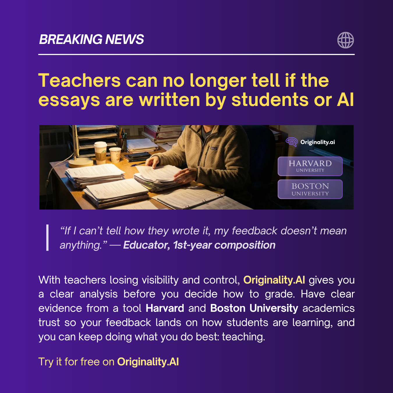 Originality.AI - AI Detection and Plagiarism Checking Facebook ad