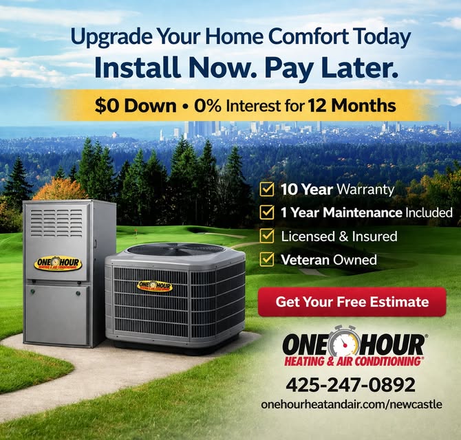 One Hour Heating & Air Conditioning of Newcastle Facebook ad: Upgrade Your HVAC System Now, Pay Later