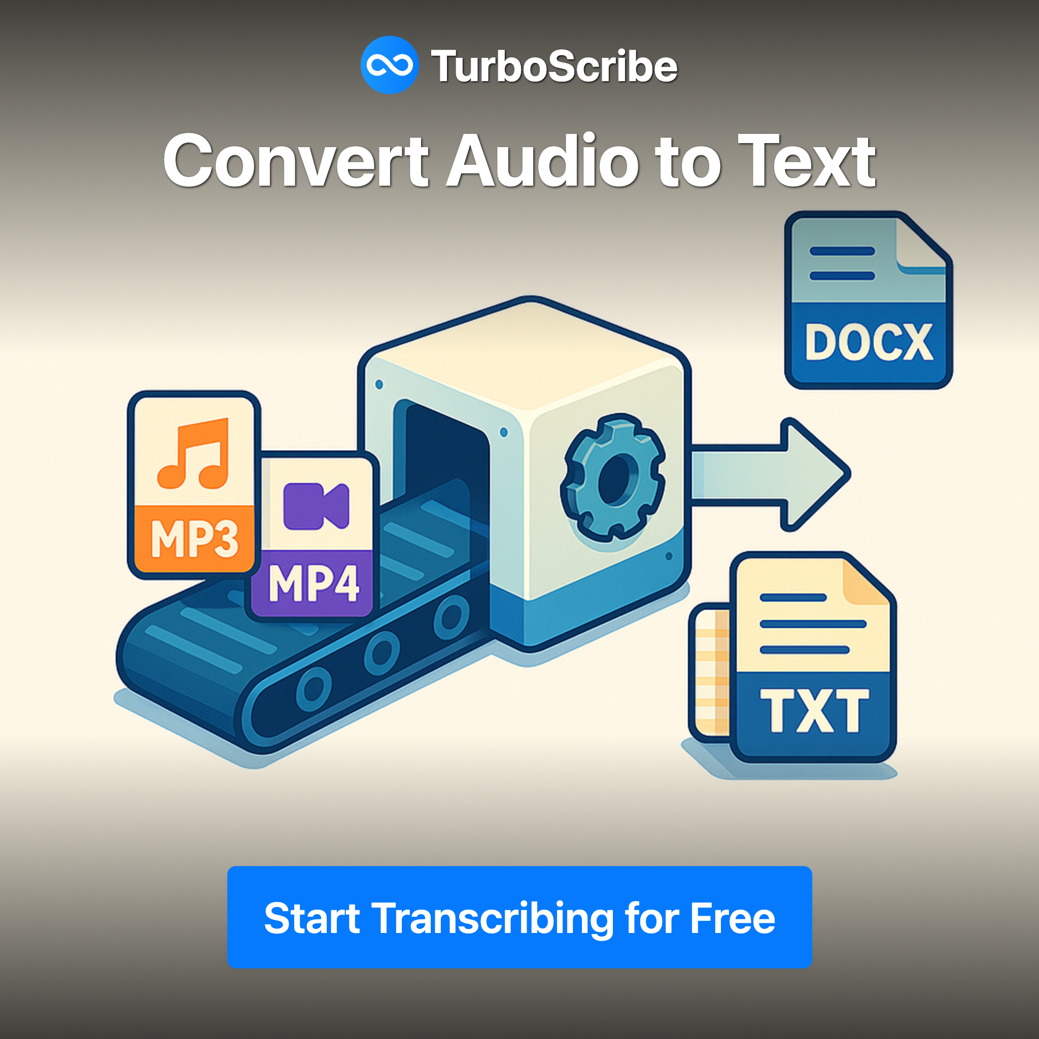 TurboScribe Facebook ad: Transcribe Audio and Video to Text
