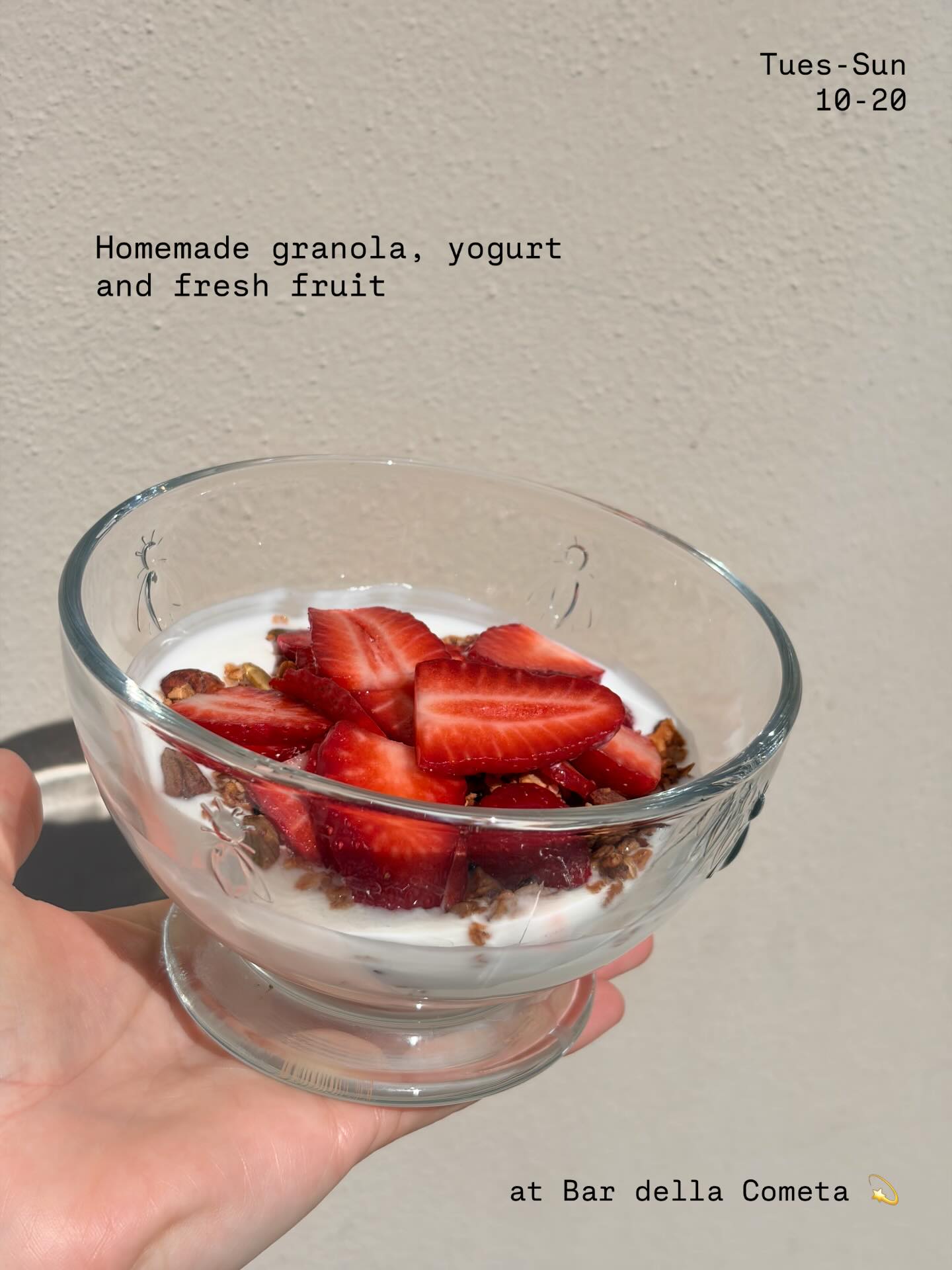 Bar della Cometa Facebook ad: Homemade granola, yogurt and fresh fruit for breakfast…