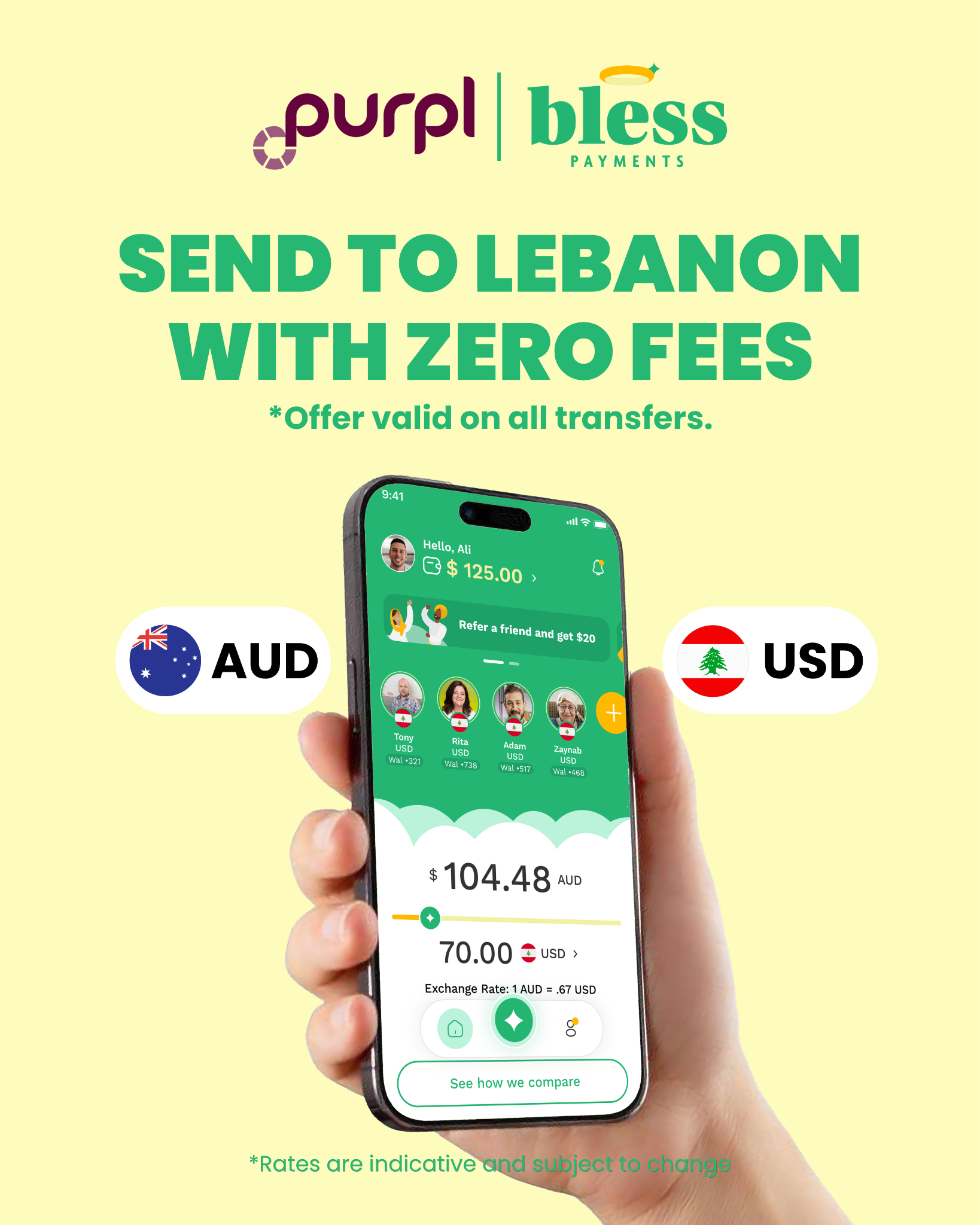 Purpl Facebook ad: Send money to Lebanon now