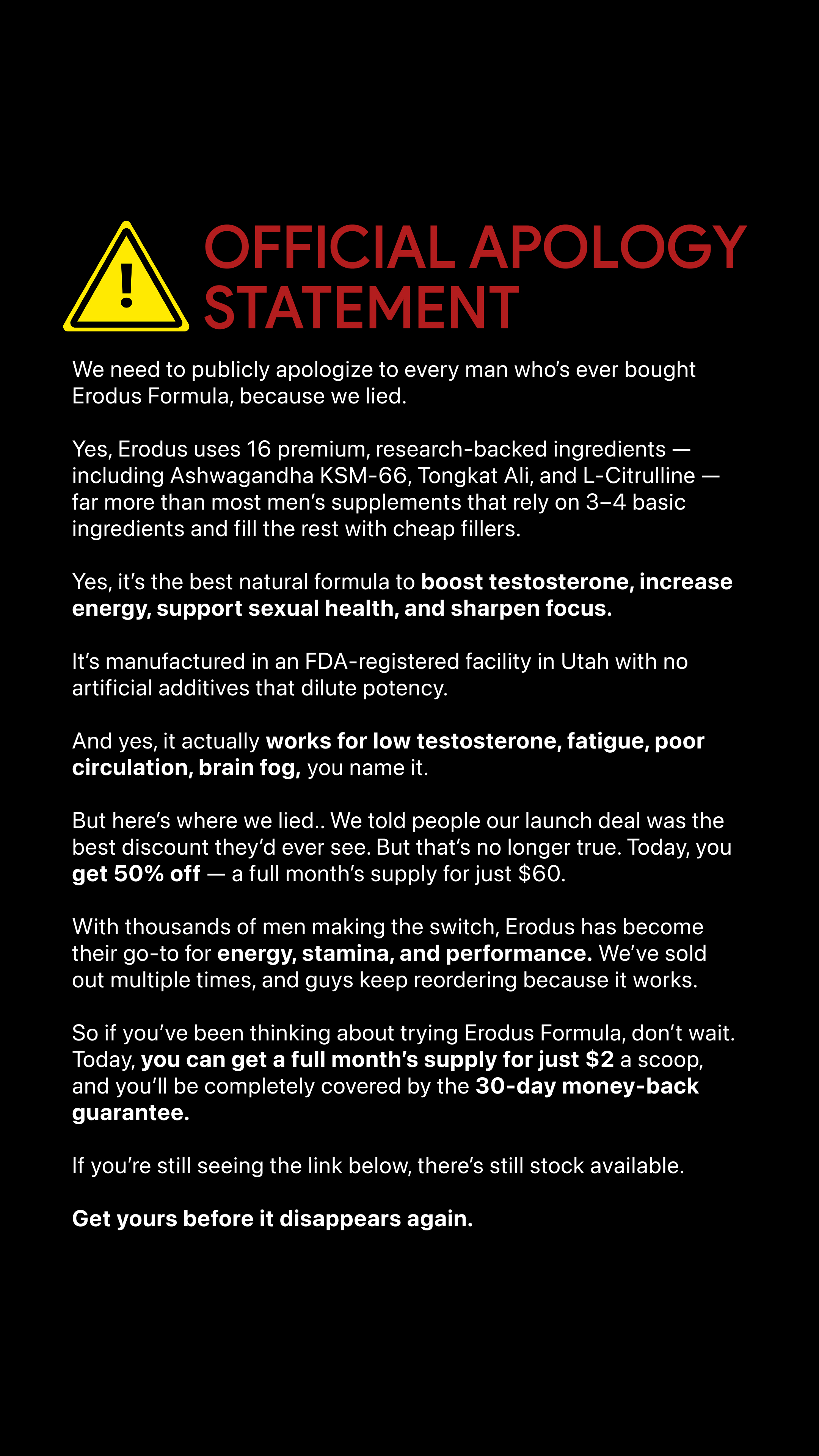 Erodus Formula For Men Facebook ad