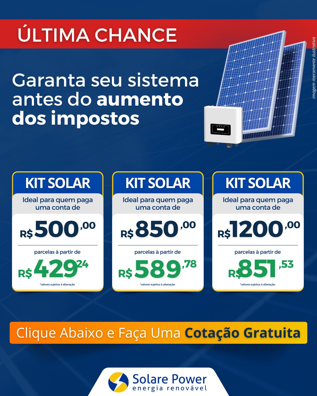 Solare Power Energia Renovável Facebook ad: Faça uma Cotação Gratuita