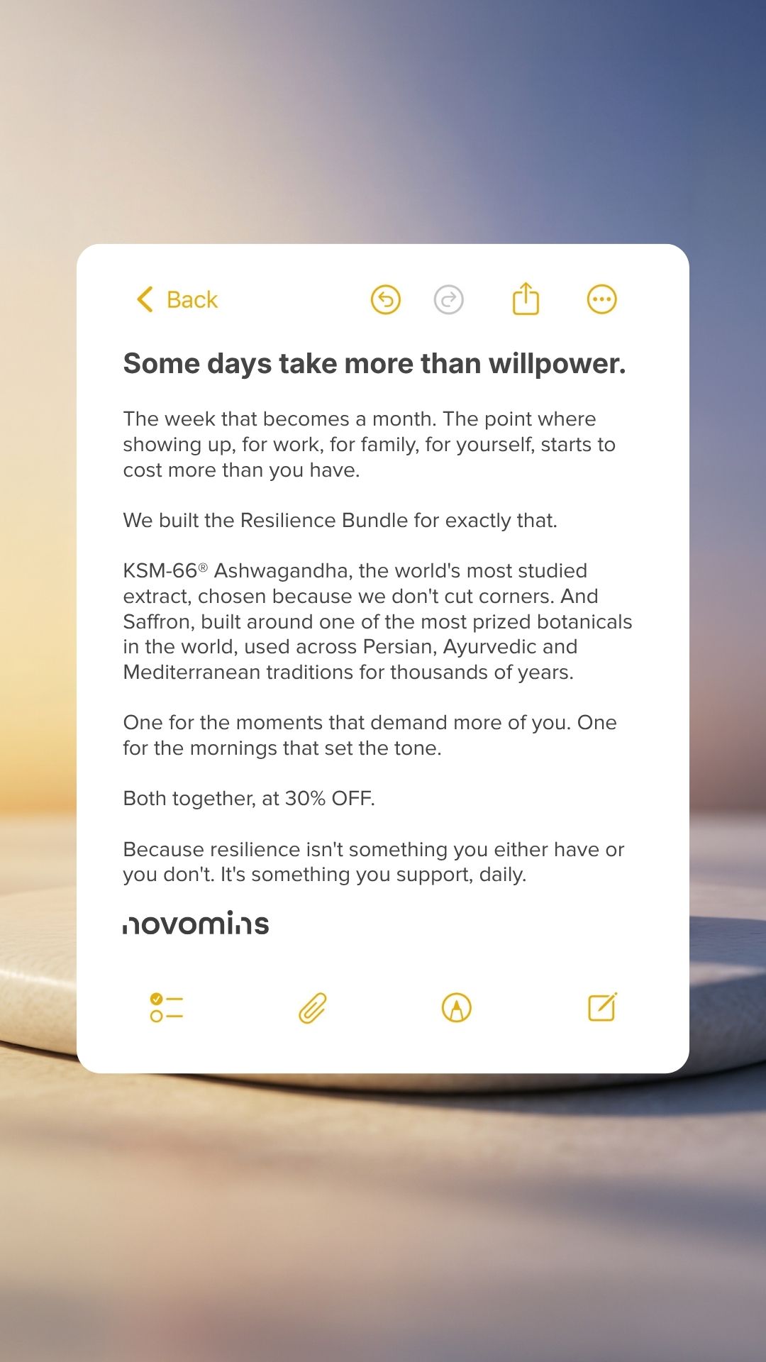Novomins Nutrition Facebook ad