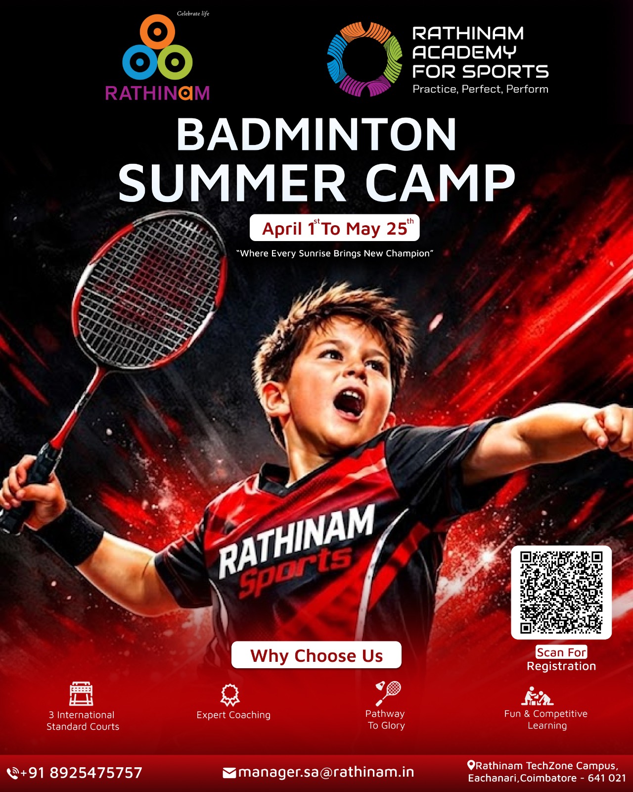 Rathinam Academy For Sports Facebook ad: Badminton Summer Camp