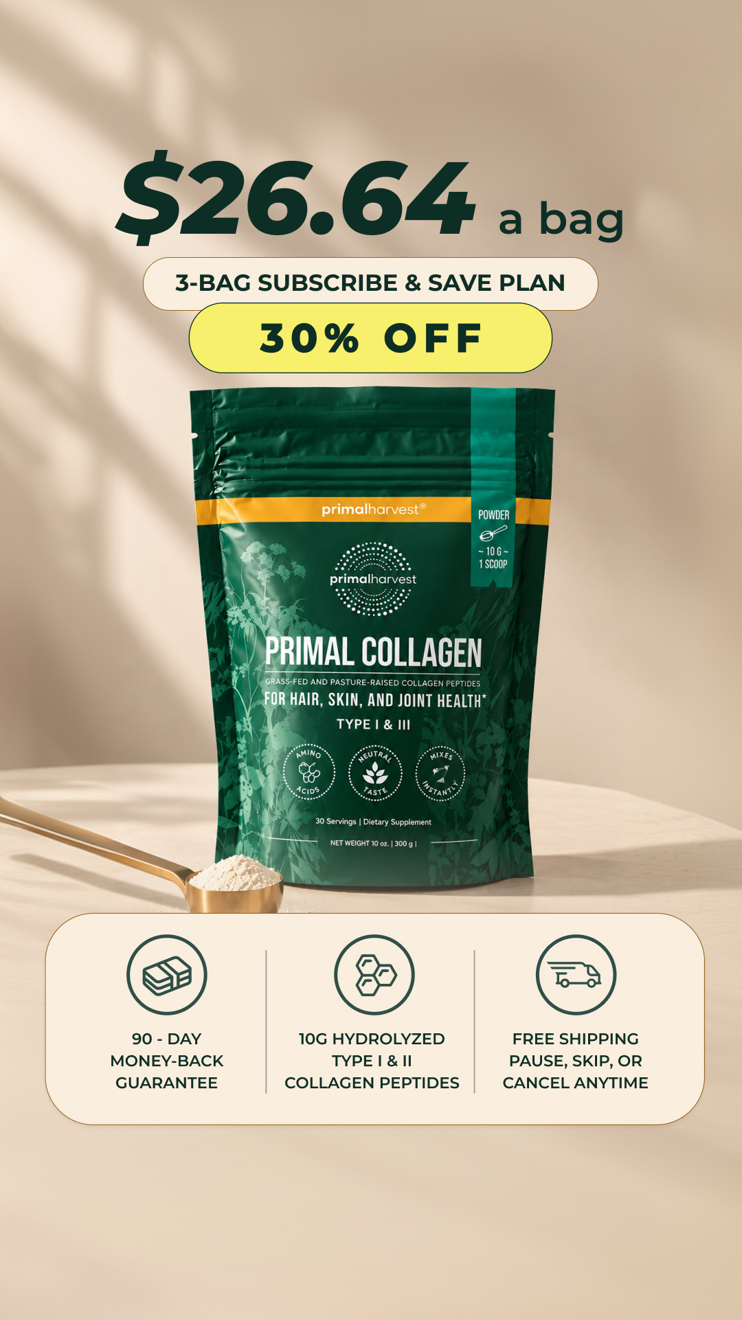 Primal Harvest Facebook ad: Your price drops when you subscribe.