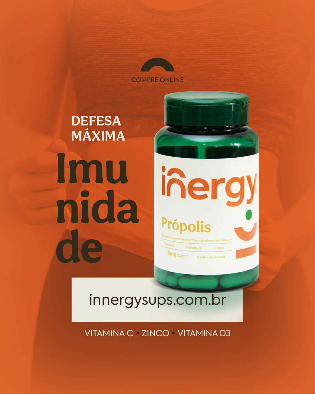 Innergy Sups Facebook ad: Própolis Innergy: Defesa Máxima em Cápsulas!