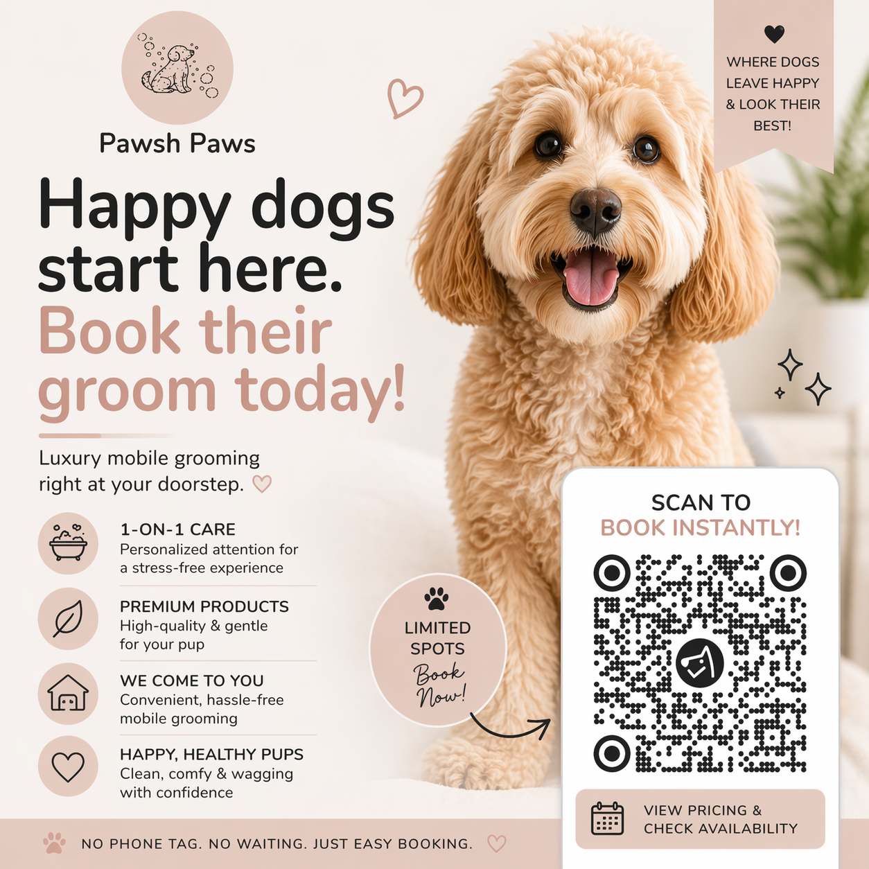 Pawsh Paws Mobile Grooming Facebook ad: Book Your Dog’s Groom Online