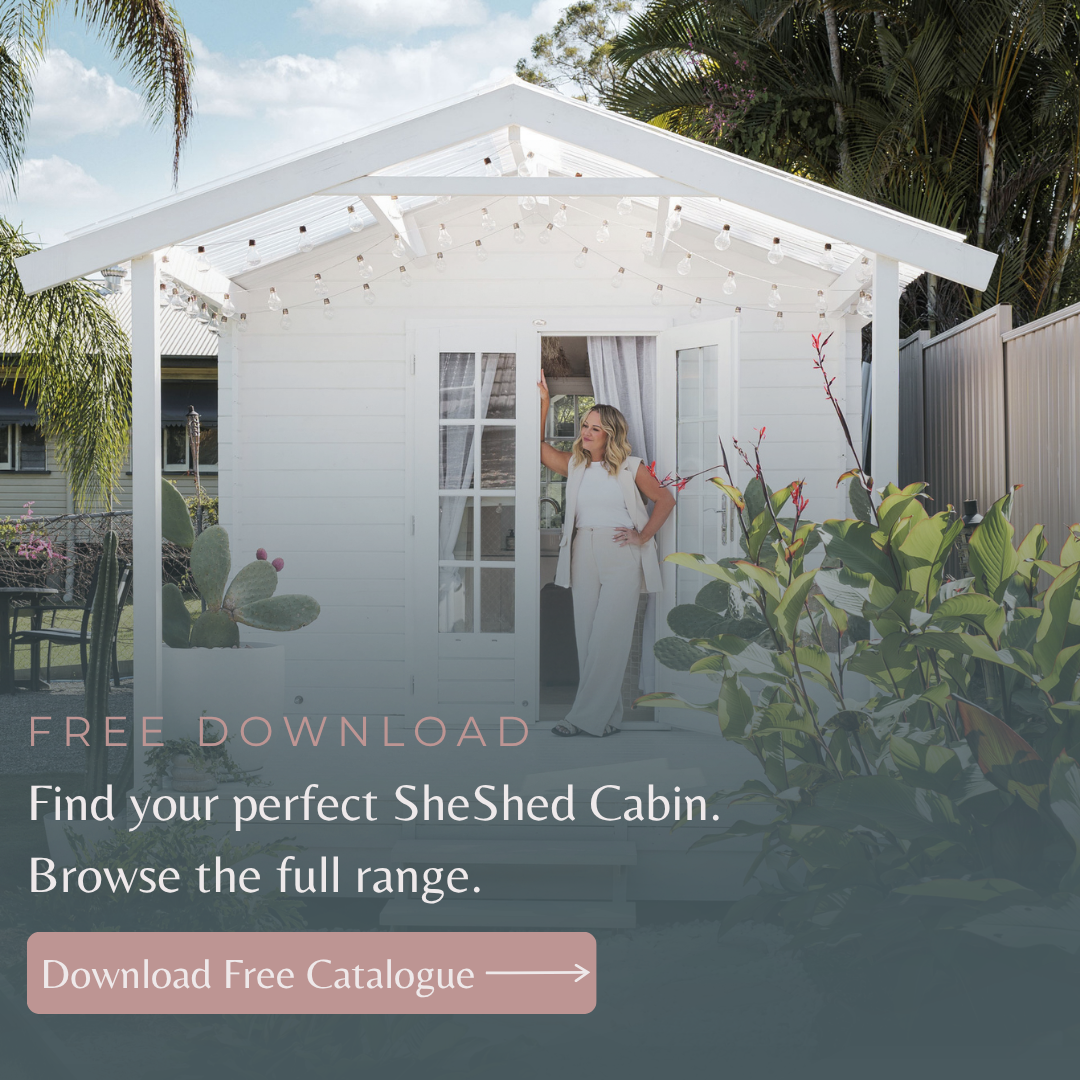 SheShed Australia Facebook ad: Find your perfect She Shed, free catalogue download