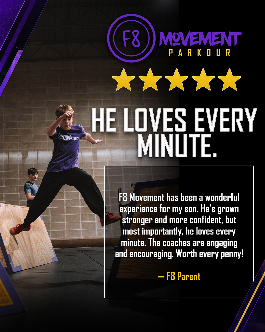 F8 Movement Parkour Facebook ad: Kids Parkour Gym!