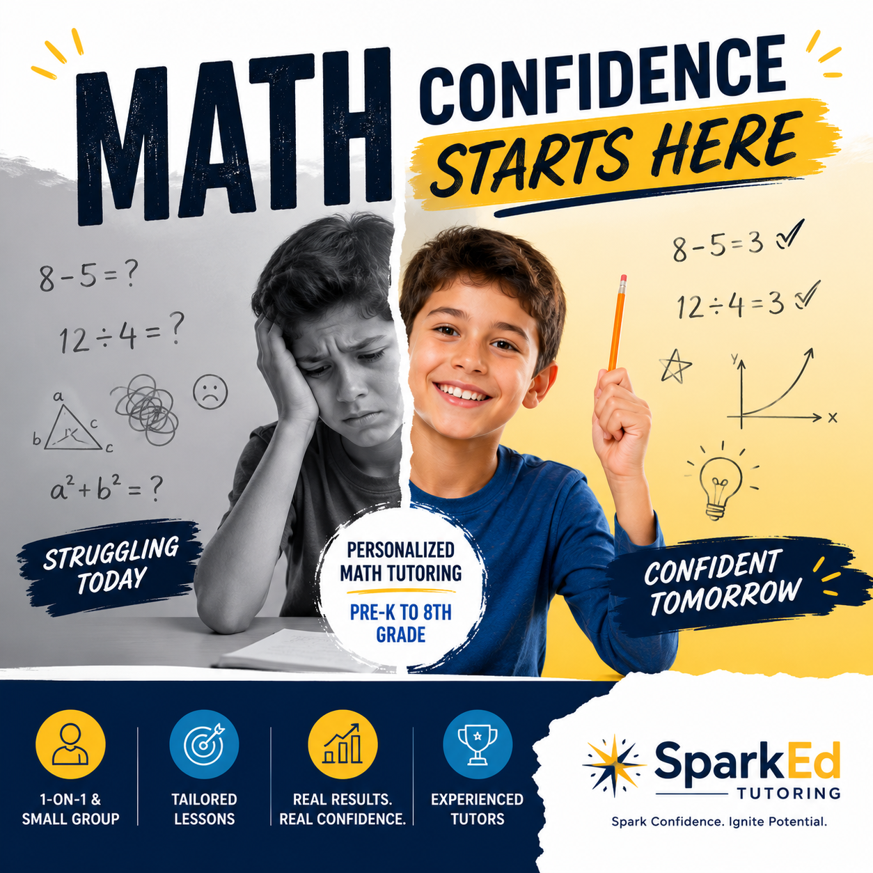 SparkEd Tutoring Facebook ad: Math Made Easy.