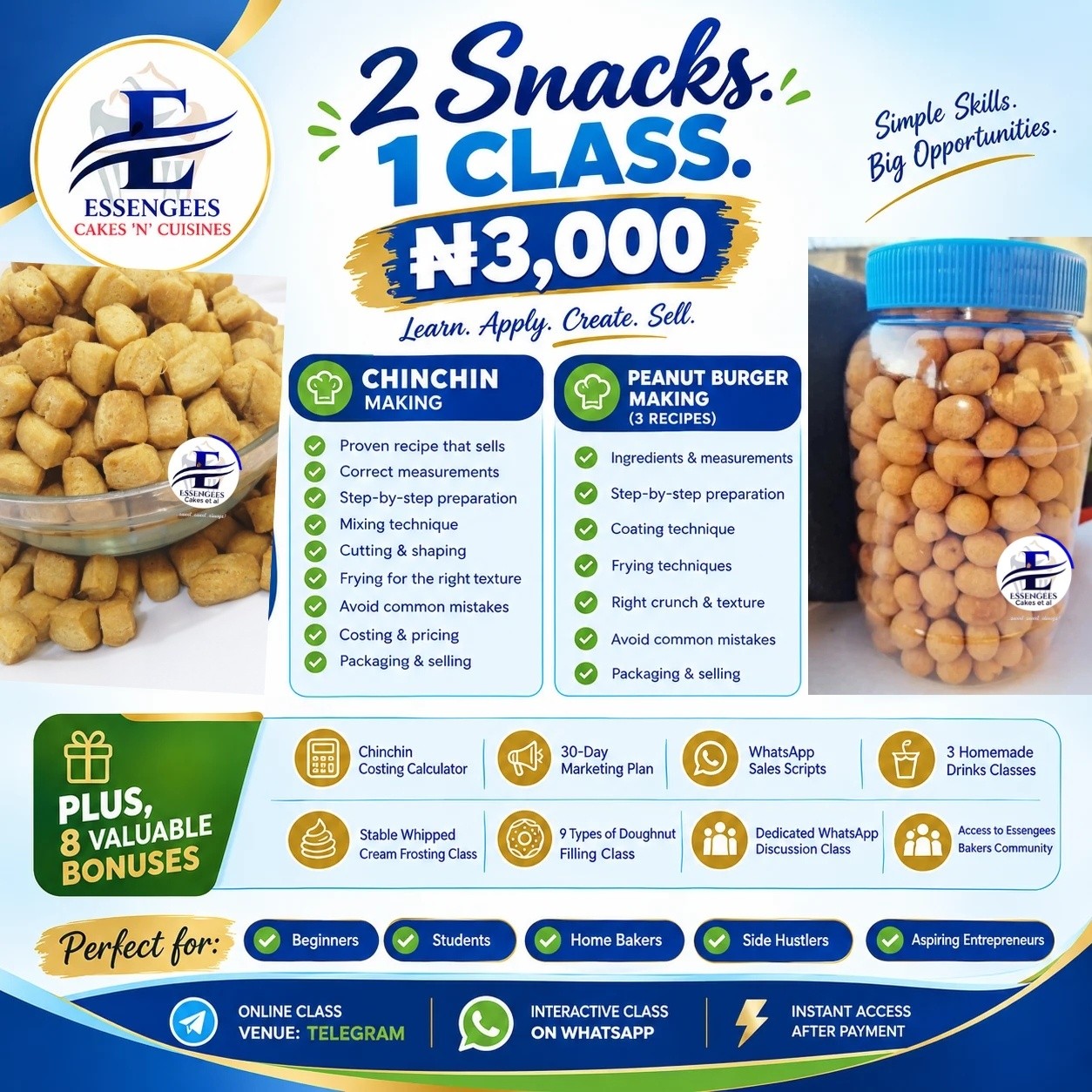 Essengees Cakes et al Facebook ad: 2 SNACKS.