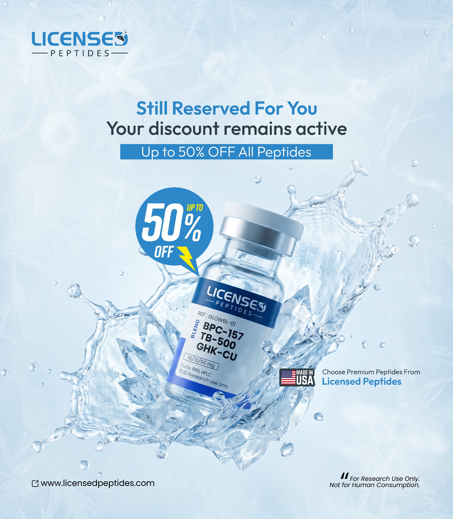LicensedPeptides.com Facebook ad