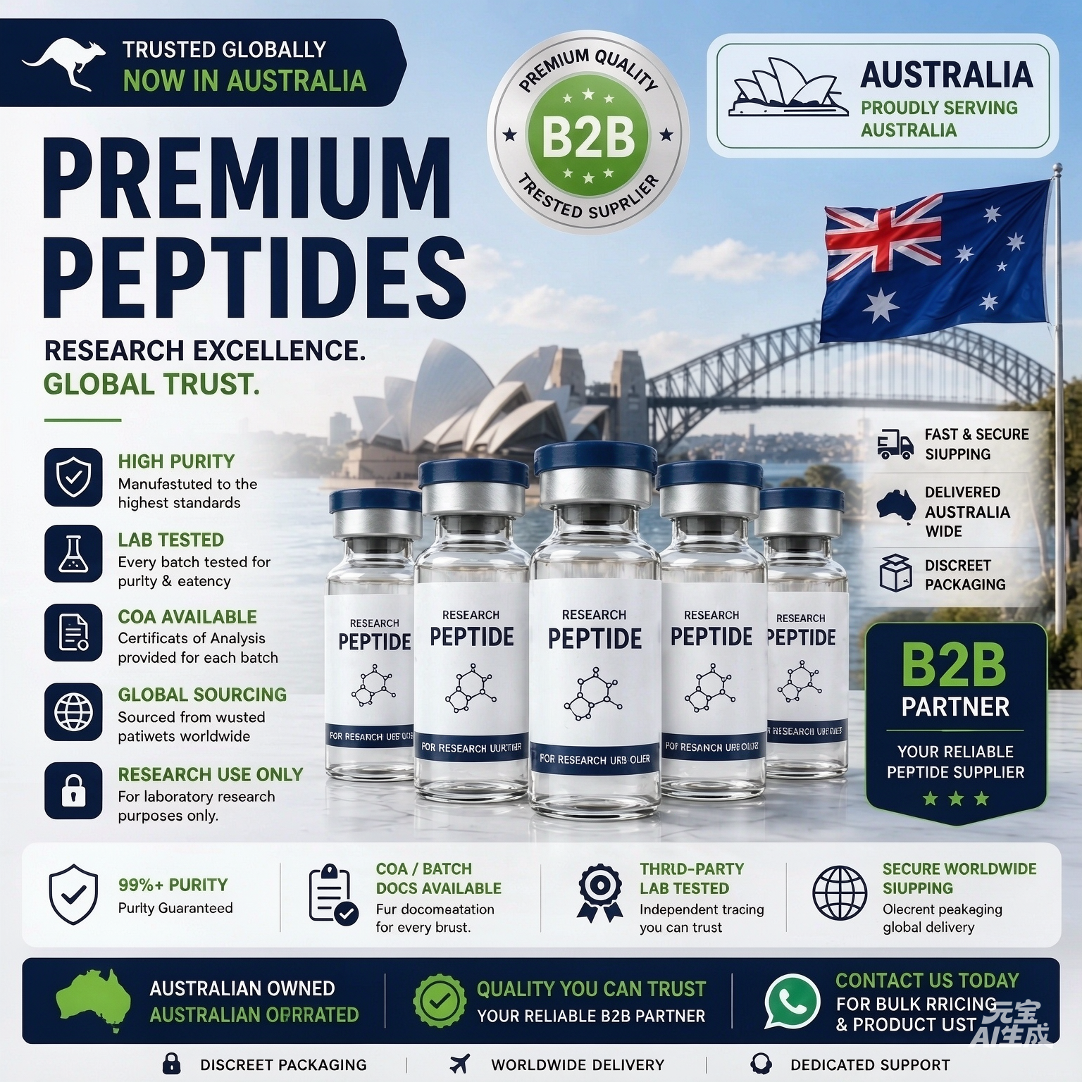 Goldfarb Abby Dixon Facebook ad: Premium Lyophilized Peptides, Australia