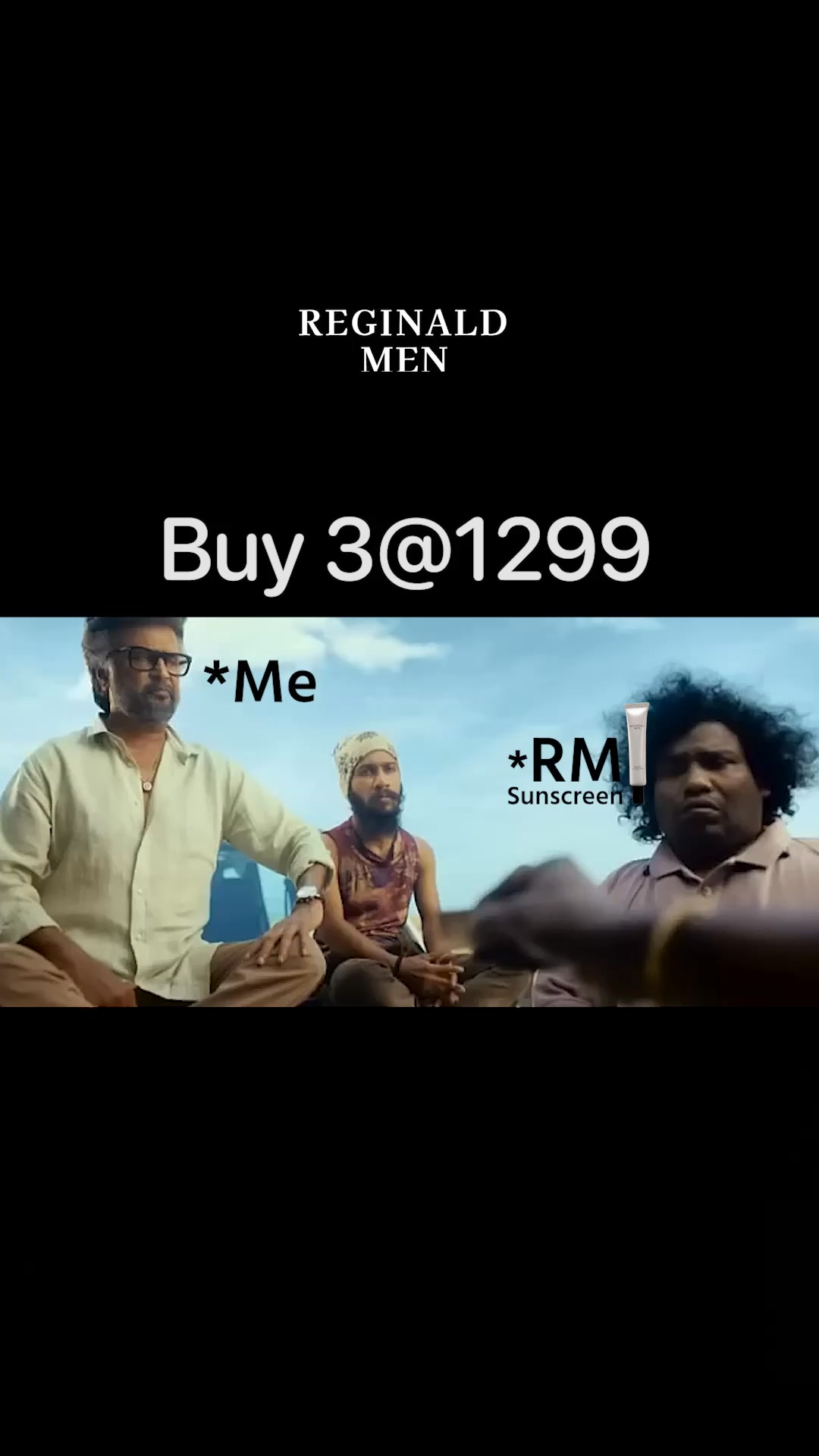 Reginald Men Skincare Facebook ad: 3 Sunscreens @ ₹1299 Only