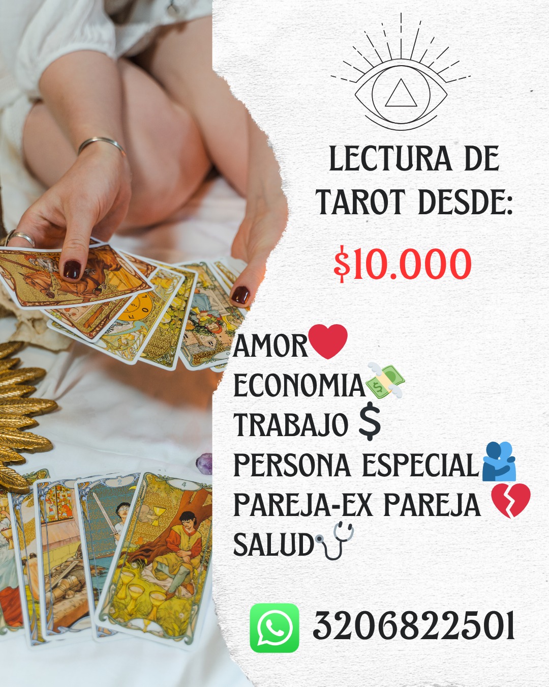 Tarot con cata Facebook ad: Lectura de tarot completa desde $10.000