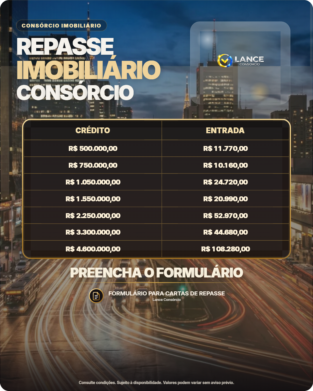 LANCE Consórcio Facebook ad from Apr 7, 2026