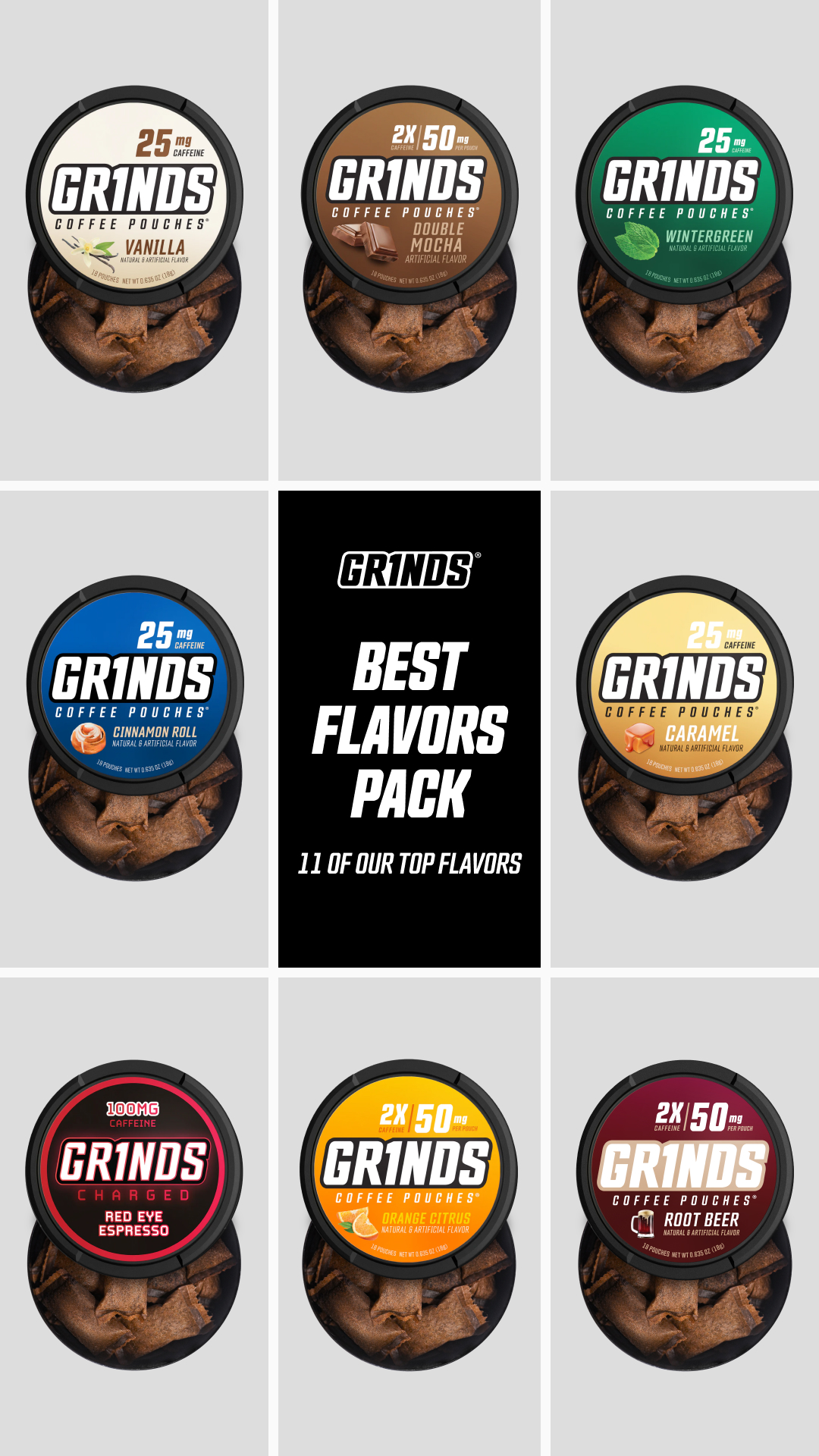 Grinds Pouches Facebook ad: 25% Off The Best Flavors Pack