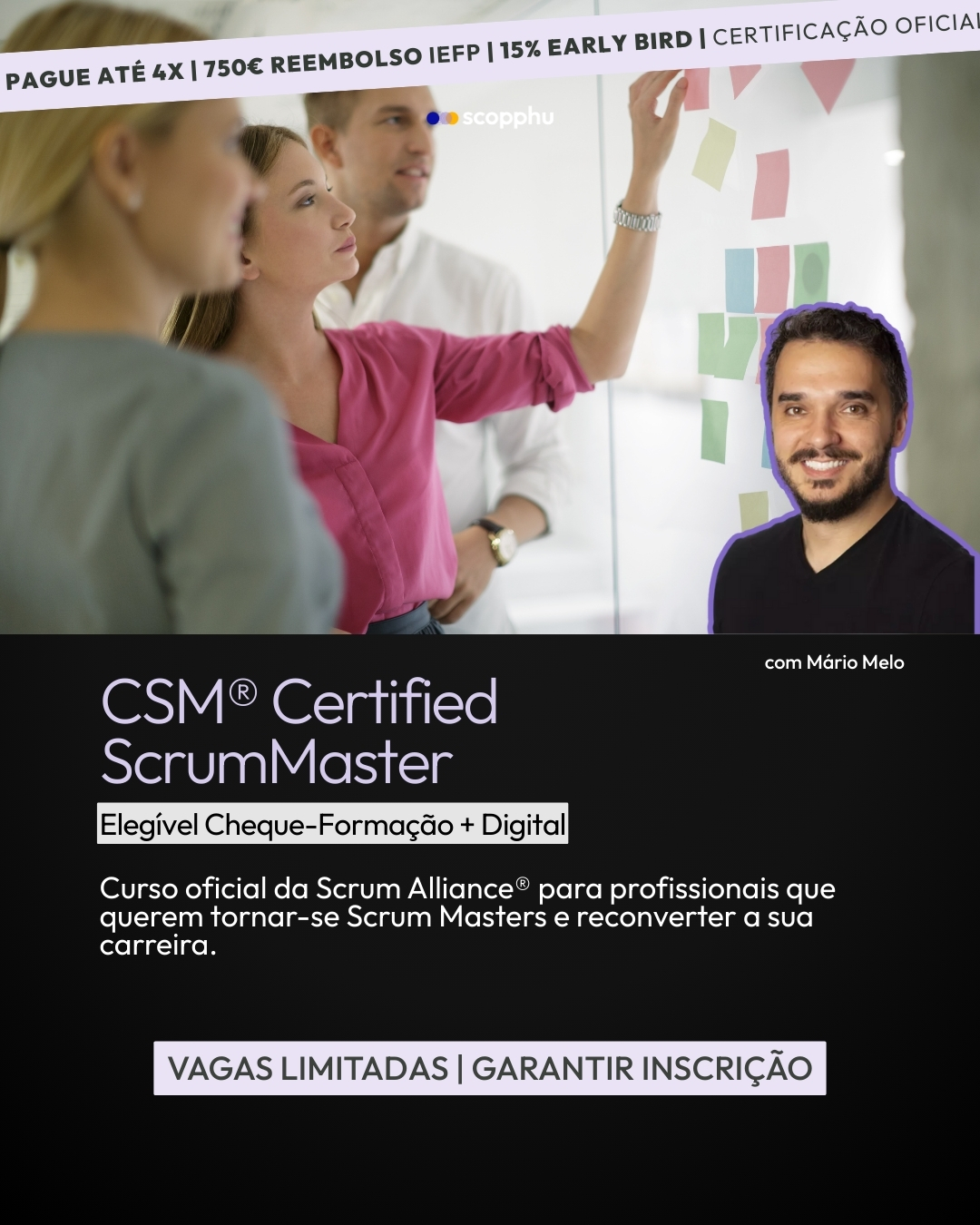 Scopphu Facebook ad: CURSOS EARLY BIRD 15% OFF.