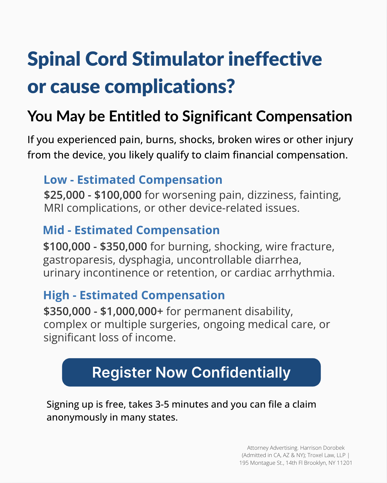Spinal Cord Stimulator Claims Facebook ad