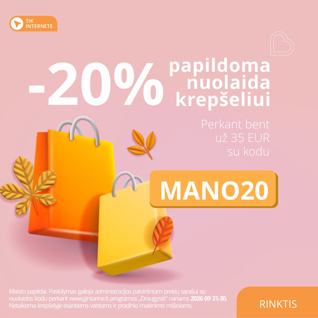Gintarinė Vaistinė Facebook ad: Nuolaidos kodas: MANO20