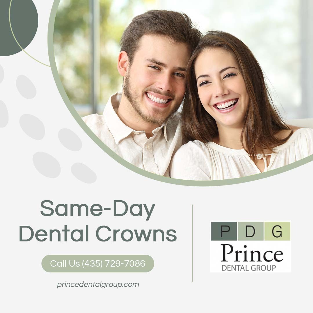 Prince Dental Group Facebook ad: Same-Day Dental Crowns!