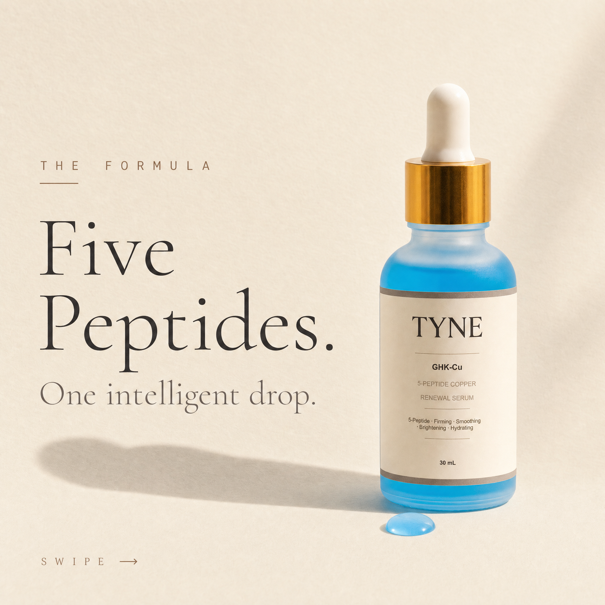 TYNE Skin Facebook ad: Five peptides. One formula.