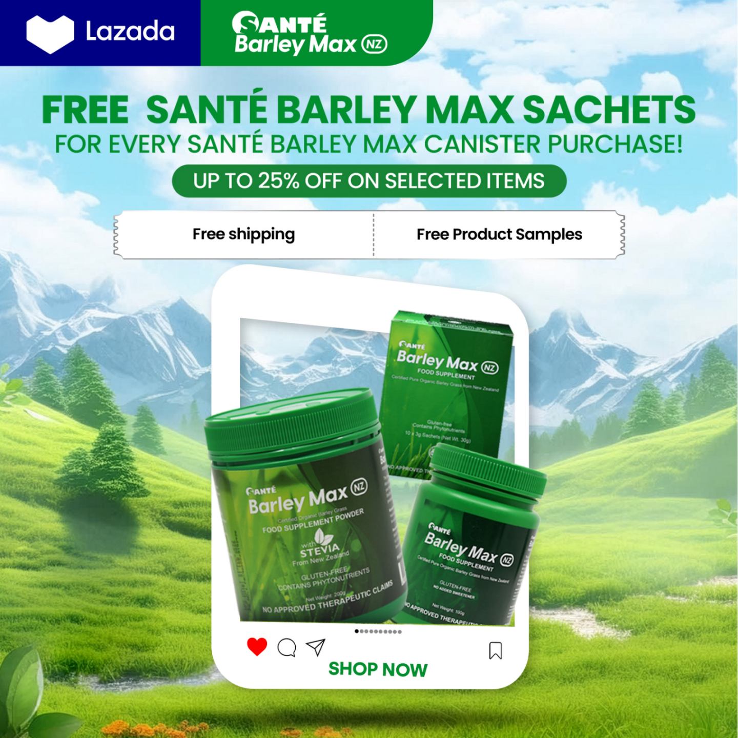 Sante Barley Max Facebook ad: Wellness Comes with FREEbies