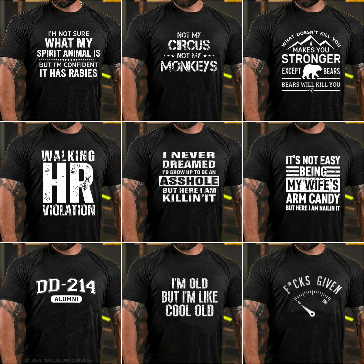Maturelion Funny Clothing Facebook ad: Military-Grade Sarcasm