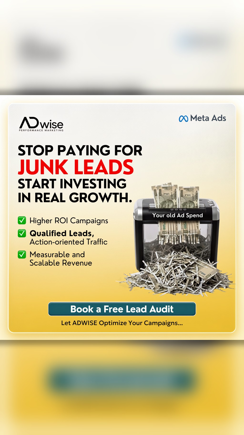 AdWise Performace Marketing Facebook ad: Stop Shredding Your Ad Spend on Junk Leads