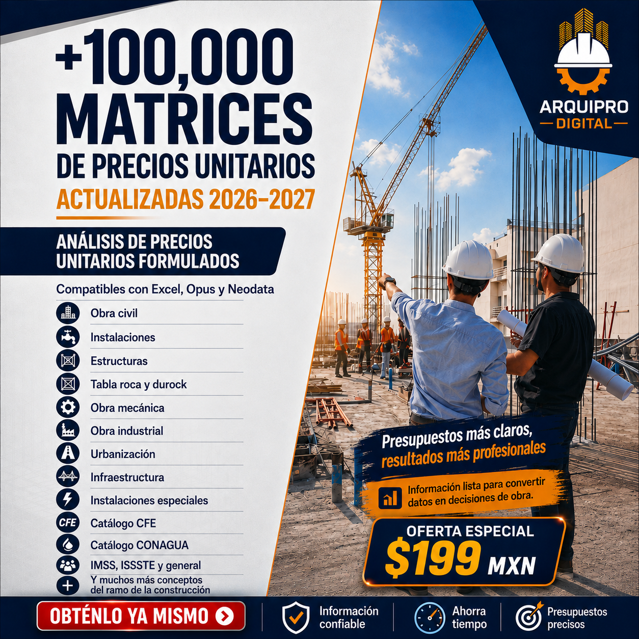 ArquiPro Digital Facebook ad: Más de 100,000 Matrices de Precios Unitarios