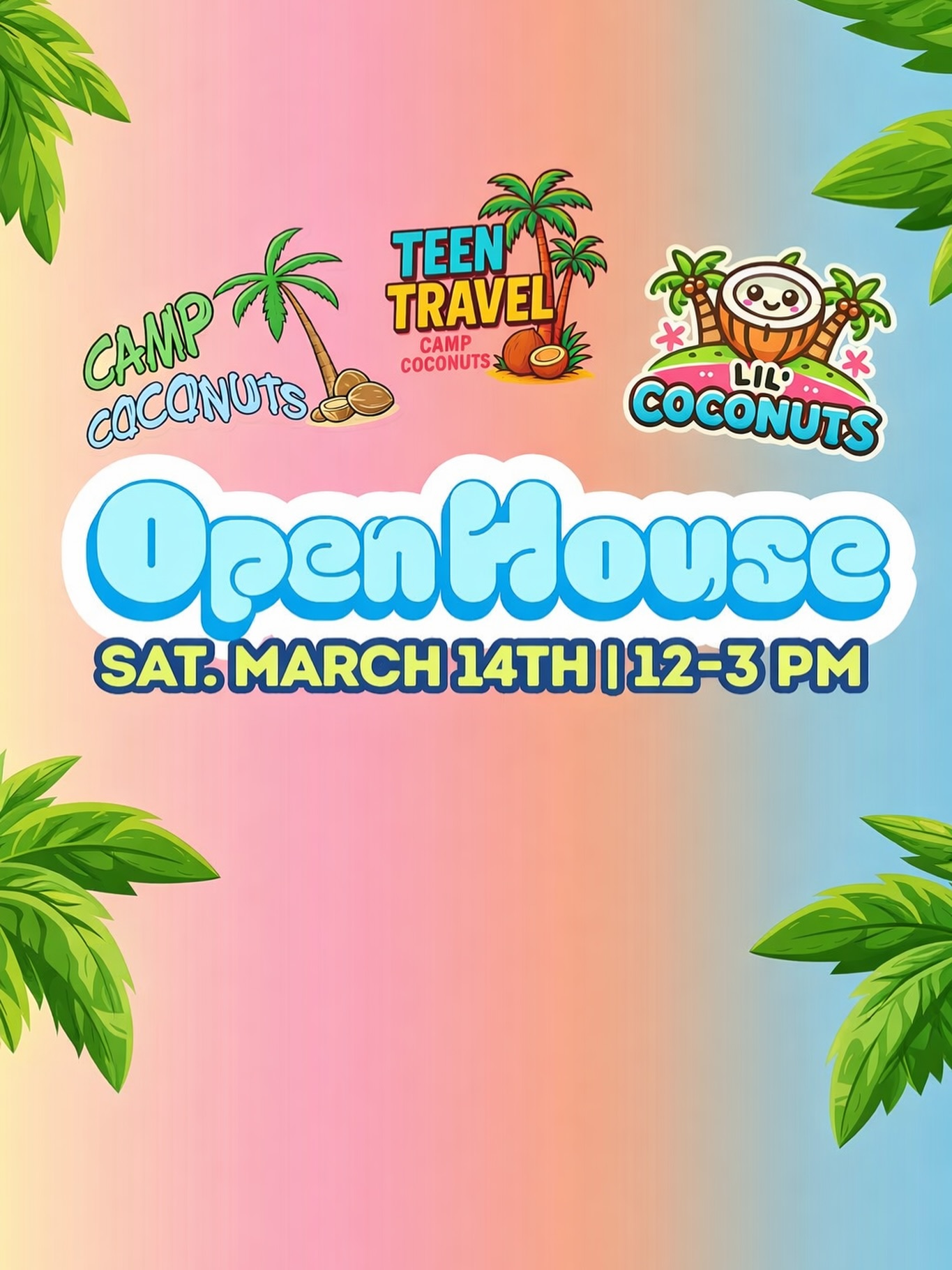 Camp Coconuts Facebook ad: Join us for next open house to learn…