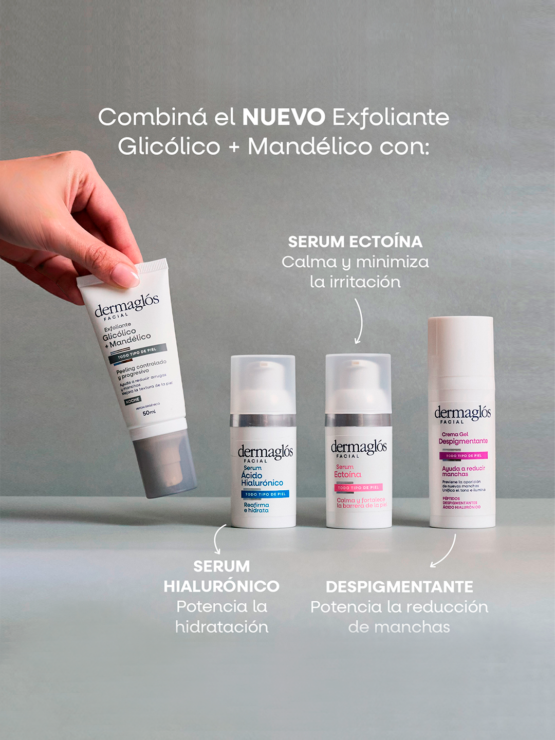 Dermaglós Facebook ad: Combiná el nuevo Exfoliante Glicólico + Mandélico