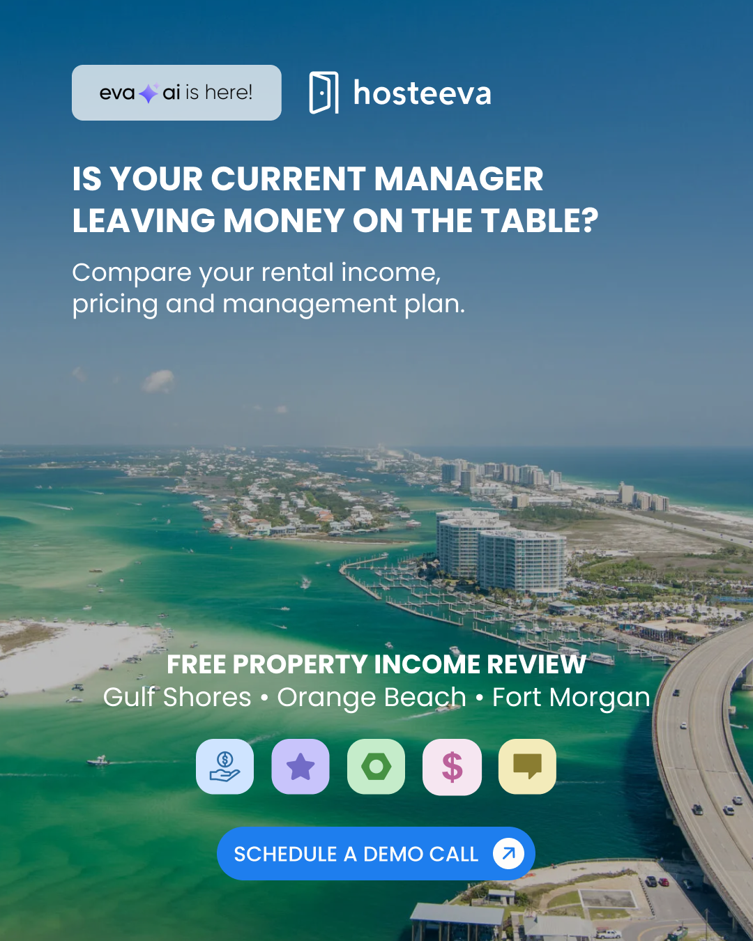 Hosteeva Property Management Facebook ad: Request a Consultation, Managed Services