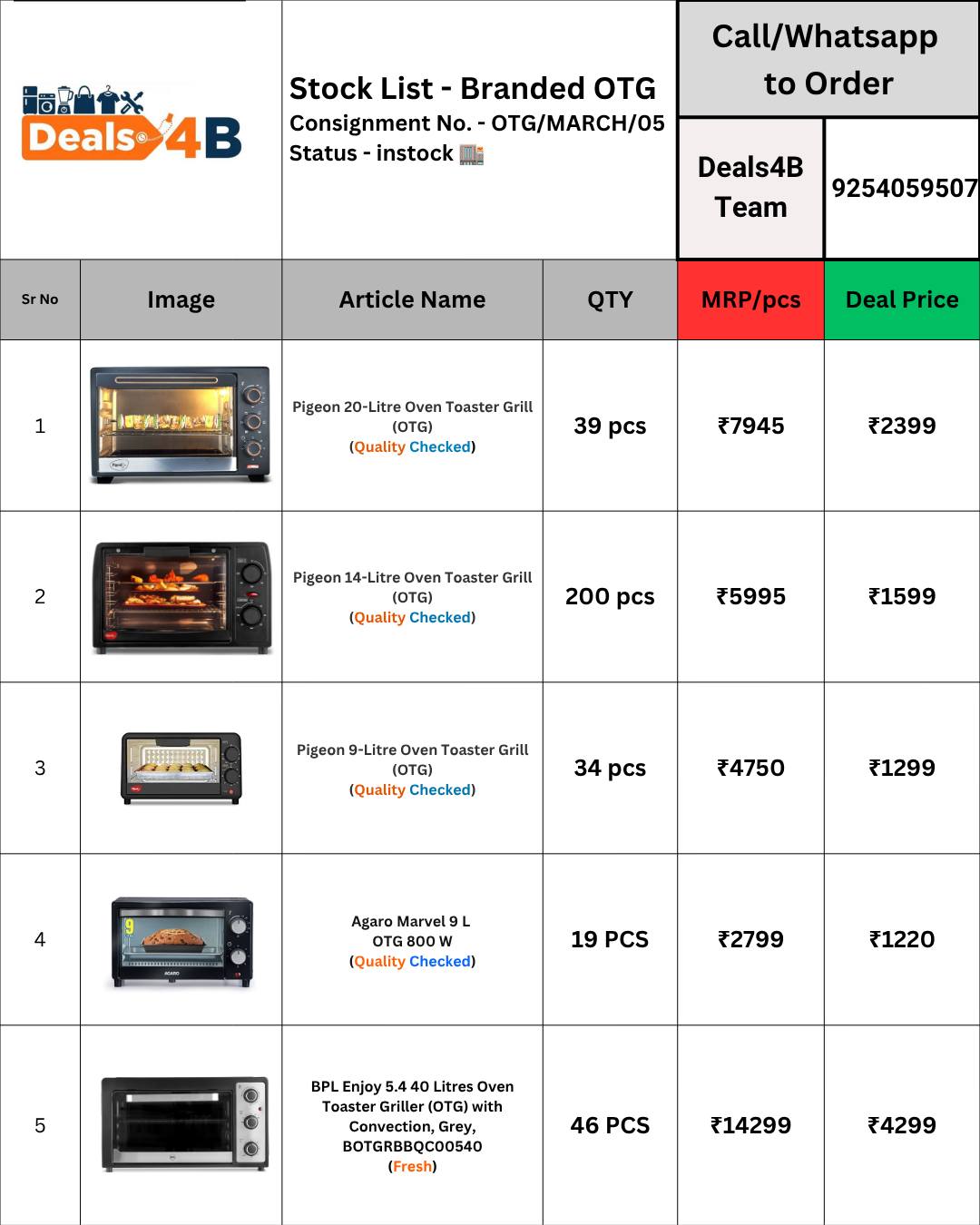 Deals4B Facebook ad: OTG OVEN STOCK, PREMIUM BULK DEALS LIVE!