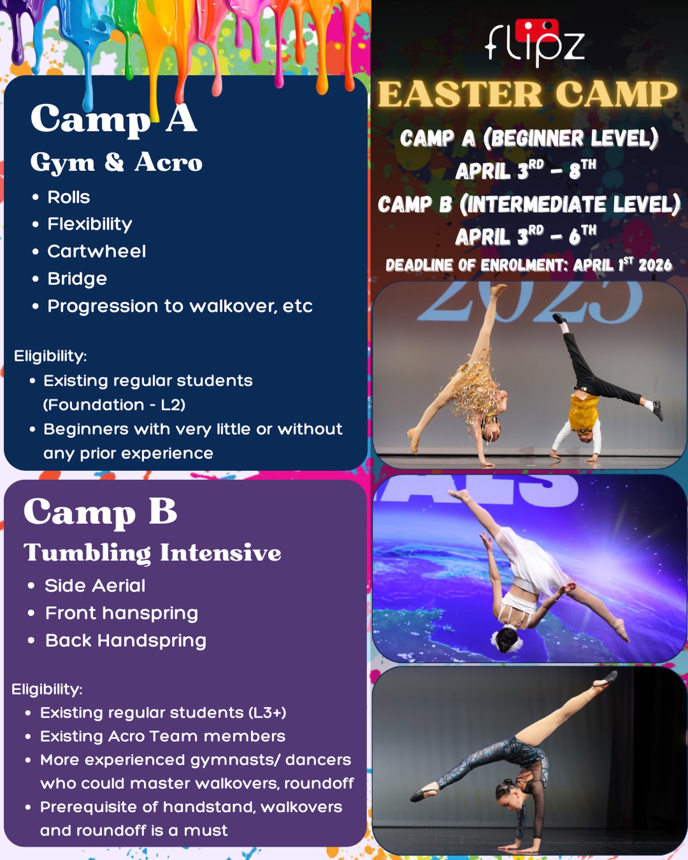 Flipz Studio Facebook ad: Easter Camp 2026