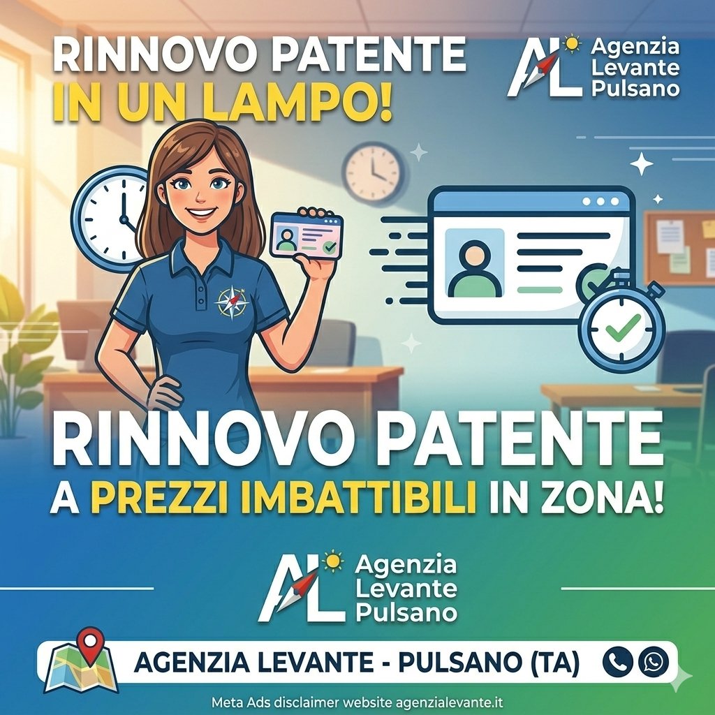 Agenzia Levante Facebook ad: Rinnovo Patente a Pulsano e dintorni!