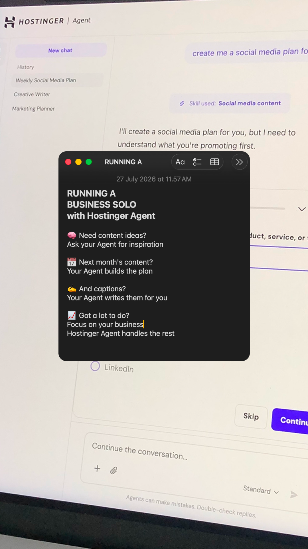Hostinger Facebook ad: Hostinger Agents
