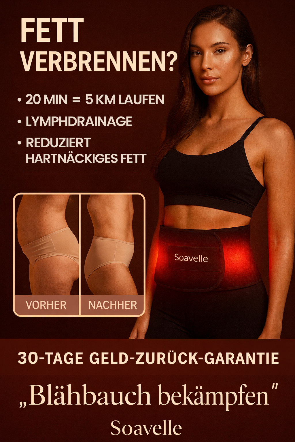Soavelle Facebook ad: Definierter Bauch in nur 20 Minuten