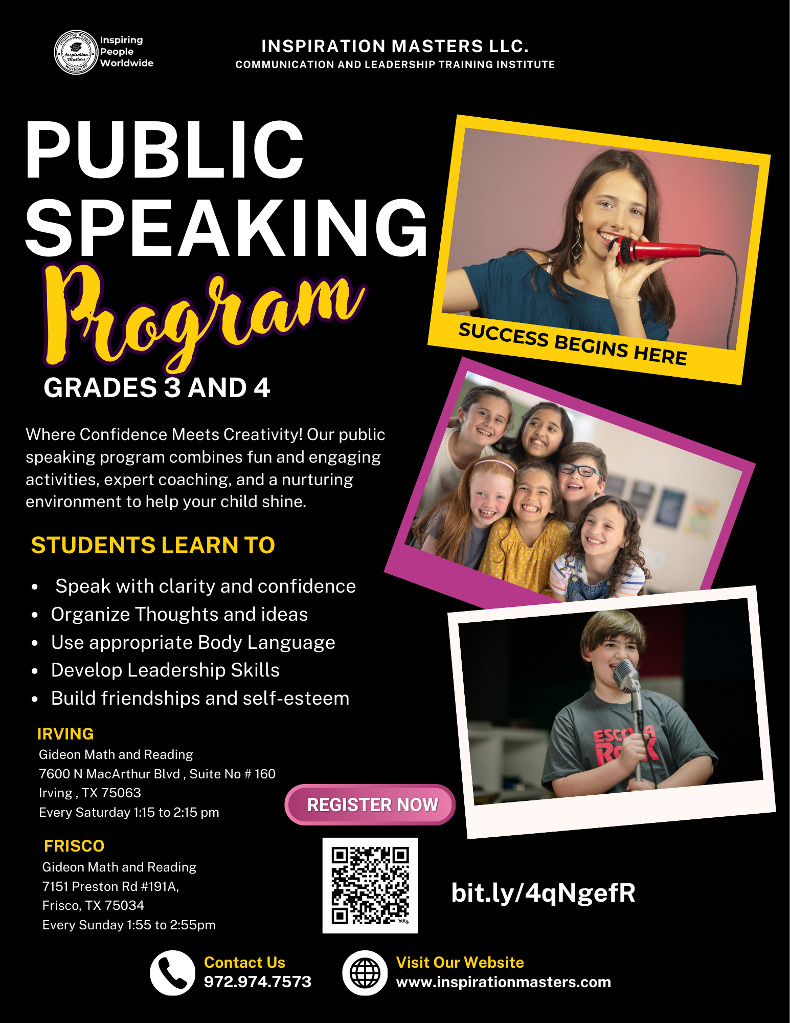 Inspiration Masters LLC Facebook ad: Public Speaking Program