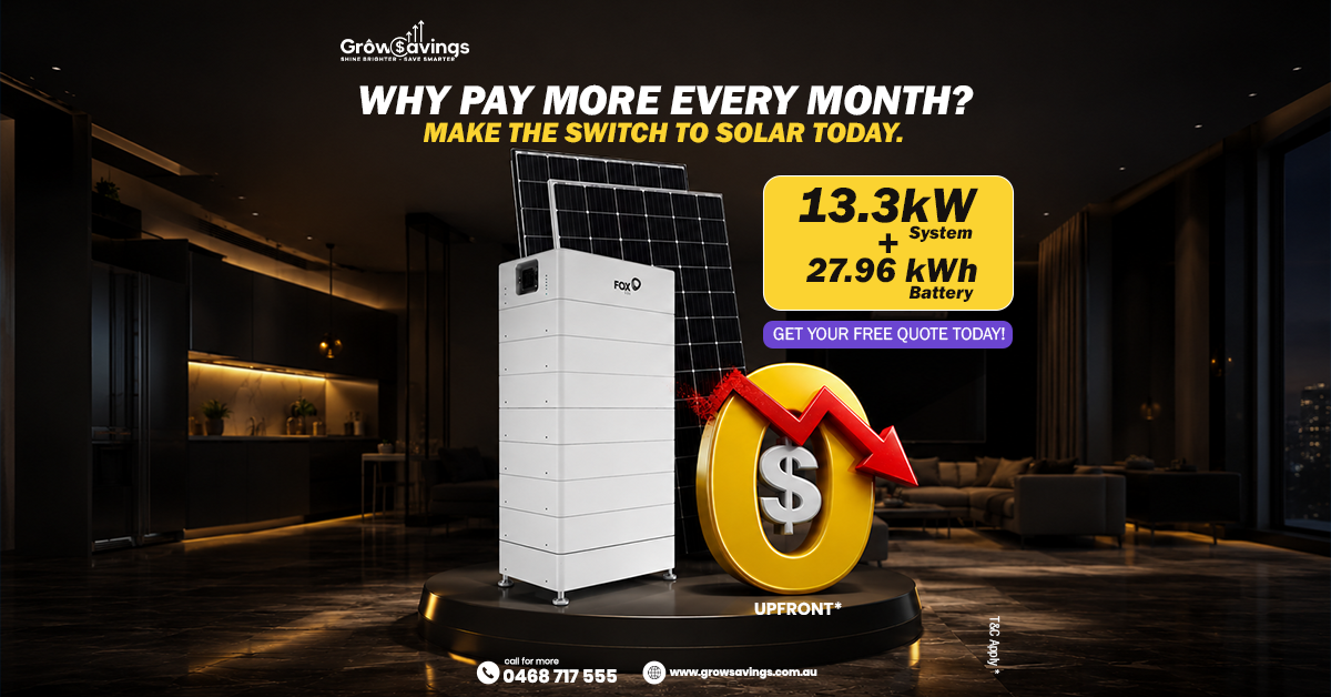 Grow savings Facebook ad: $0 Upfront Solar + Battery*